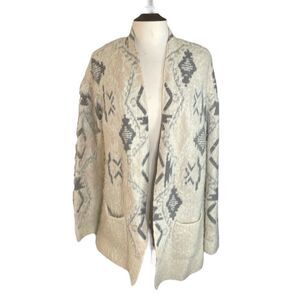 Knox Rose Aztec Open Front Fuzzy cardigan sweater | size M